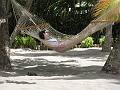 Elizabeth relaxing in one of the hammocks